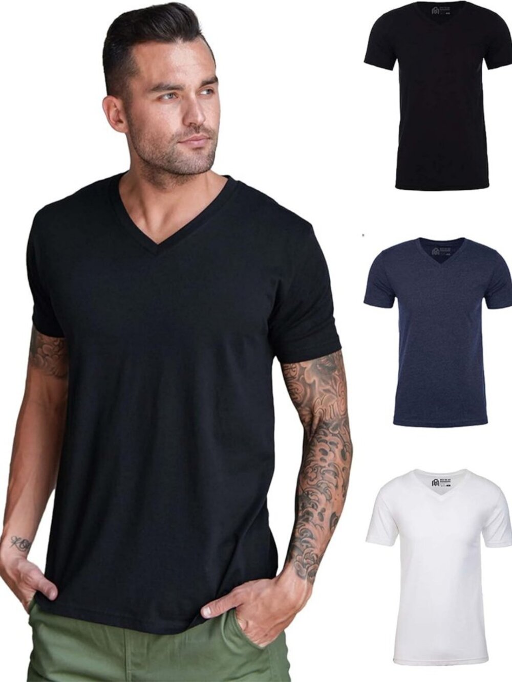 Fitted Men's V-Neck T-Shirt - Soft Cotton Short Sleeve Tee, Sizes S-2XL
